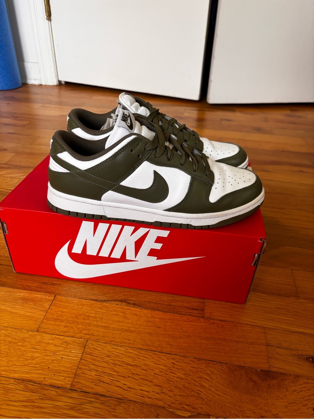Nike Dunk Low in Medium Olive White